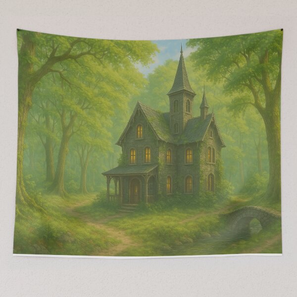Item preview, Enchanted Woodland Manor Beneath Emerald Canopy designed and sold by ArtComixHaven.