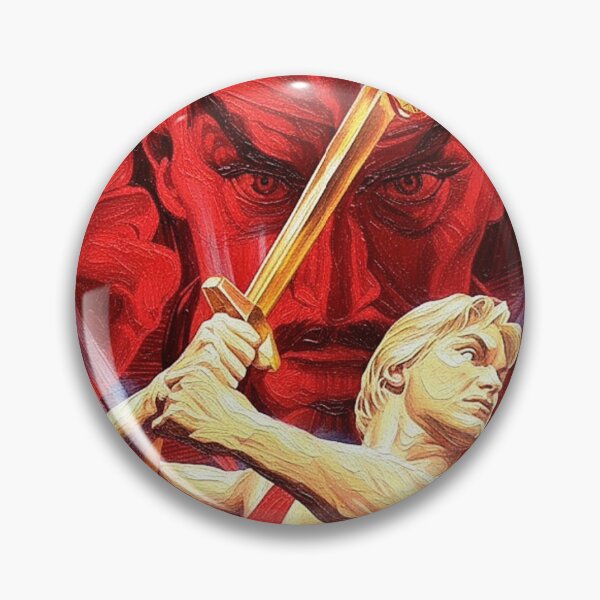 Item preview, Blonde Hero Gold Sword Red Lightning Art | Intergalactic Villain 80s Movie Painting | Bright Sci-Fi Poster designed and sold by Art's Diner.