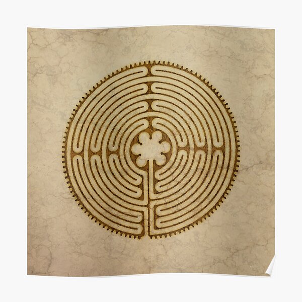 Symbol Chartres Labyrinth Metal Antique Grunge Style Poster