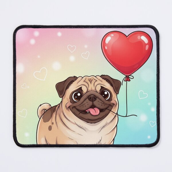 Item preview, Pug with Heart Balloon designed and sold by PetJoyPrintsCO.