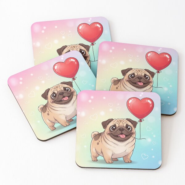 Item preview, Pug with Heart Balloon designed and sold by PetJoyPrintsCO.