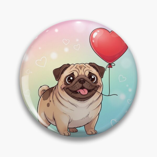 Item preview, Pug with Heart Balloon designed and sold by PetJoyPrintsCO.