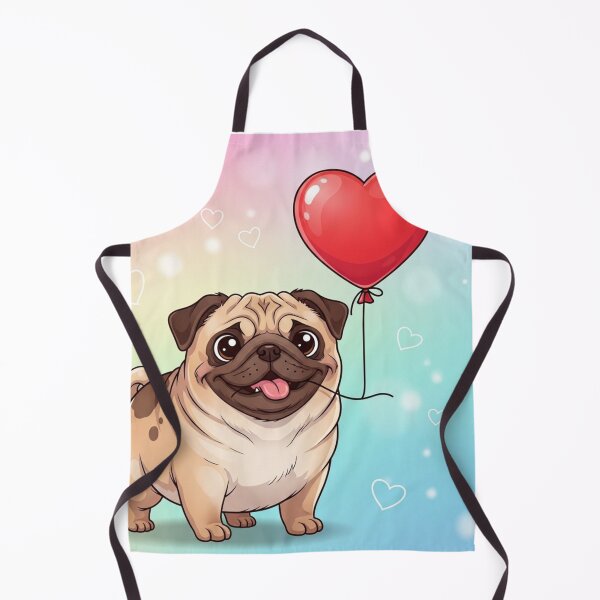 Item preview, Pug with Heart Balloon designed and sold by PetJoyPrintsCO.