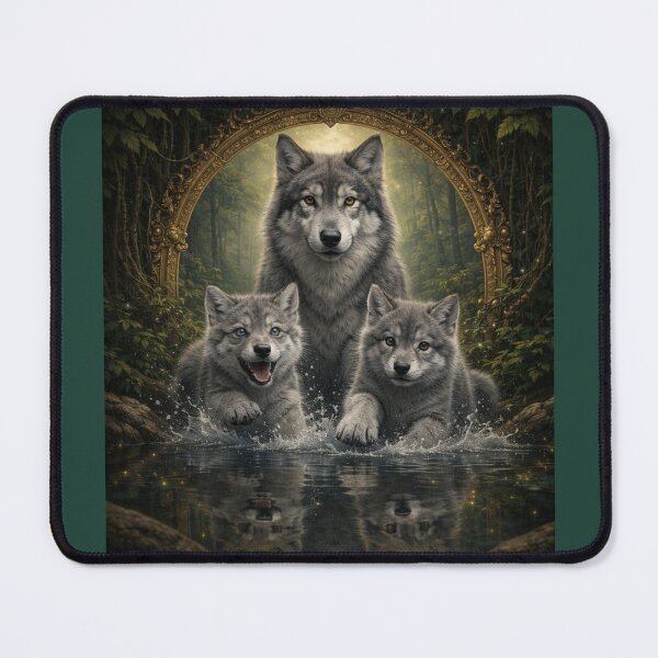 Item preview, Wolf Family Guardian – Mother Wolf and Cubs Fantasy Wildlife Art designed and sold by GeoWild Designs.