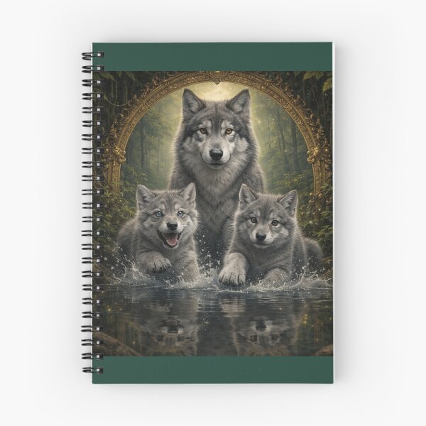 Item preview, Wolf Family Guardian – Mother Wolf and Cubs Fantasy Wildlife Art designed and sold by GeoWild Designs.