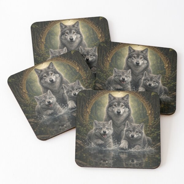 Item preview, Wolf Family Guardian – Mother Wolf and Cubs Fantasy Wildlife Art designed and sold by GeoWild Designs.
