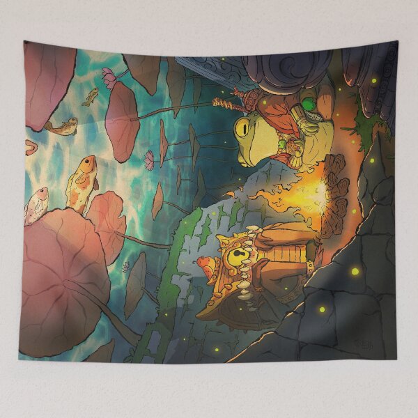 Item preview, fantasy monk frog and mimic bonfire day wholesome asian style illustration designed and sold by DingHuArt.