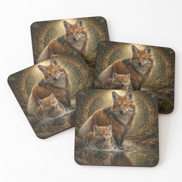 Item preview, Maned Wolf Guardian and Cub – Forest Reflection Wildlife Art designed and sold by GeoWild Designs.