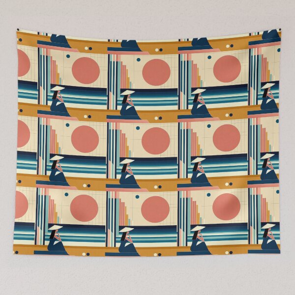 Item preview, Bauhaus Asian Sun - Geometric Shapes Linear Modern Art designed and sold by Mermaid's Whimsy.