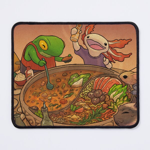 Item preview, Asian Hotpot Night with Cute Frog, Axolotl, Cat, Mouse, and Capybara designed and sold by DingHuArt.