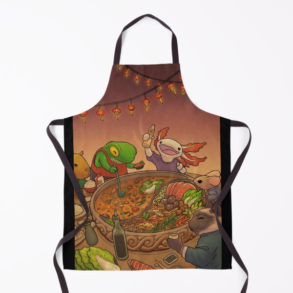 Item preview, Asian Hotpot Night with Cute Frog, Axolotl, Cat, Mouse, and Capybara designed and sold by DingHuArt.