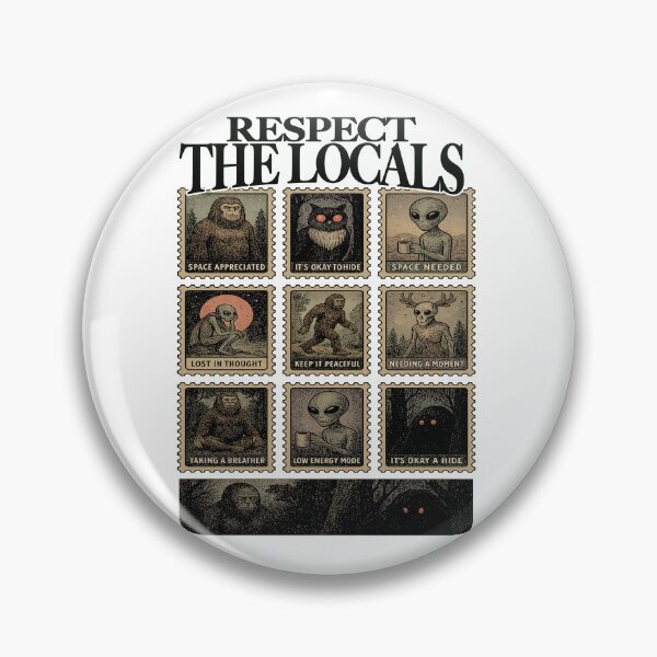 Item preview, Respect the Locals - Vintage Cryptid Stamp Mothman-Sasquatch-Bigfoot -Alien-Wendigo designed and sold by CARBONARA LLC..
