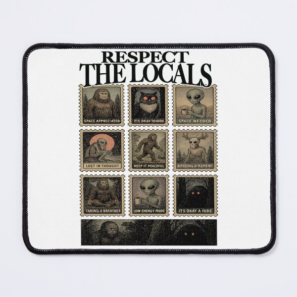 Item preview, Respect the Locals - Vintage Cryptid Stamp Mothman-Sasquatch-Bigfoot -Alien-Wendigo designed and sold by CARBONARA LLC..
