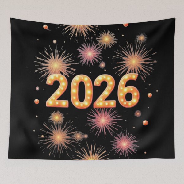 Item preview, Happy New Year 2026 Fireworks – Elegant Golden Celebration Art designed and sold by MiraLumeStudio.