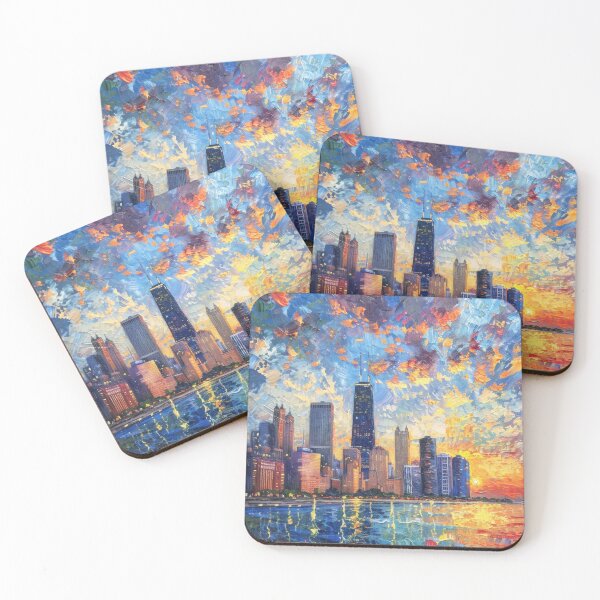 Item preview, Chicago Skyline – Impressionist Sunset Reflections designed and sold by SkylineVistas Designs.