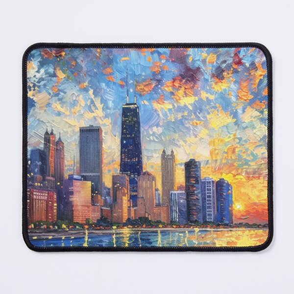Item preview, Chicago Skyline – Impressionist Sunset Reflections designed and sold by SkylineVistas Designs.