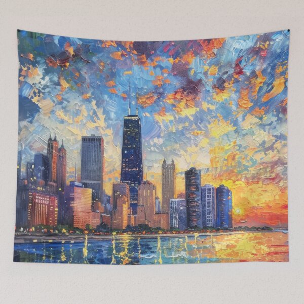 Item preview, Chicago Skyline – Impressionist Sunset Reflections designed and sold by SkylineVistas Designs.