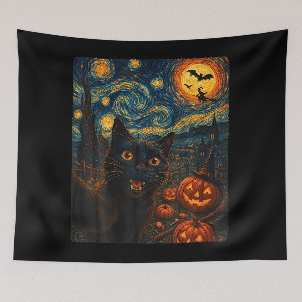 Item preview, Halloween Black Cat Selfie Cat Lovers Van Gogh Starry Night Men Women Kids designed and sold by TyrelKoch.