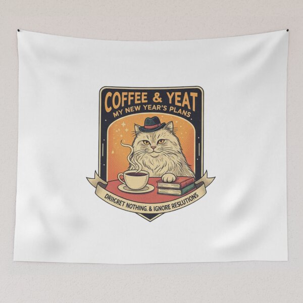 Item preview, Funny New Year Coffee Cat Retro Aesthetic T-Shirt - Coffee and Yet My New Year's Plans Gift designed and sold by MonaRose_Art.