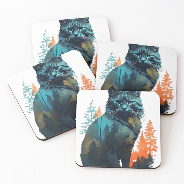 Item preview, Majestic Forest Cat Silhouette Double Exposure with Pine Trees designed and sold by PalmixArt.