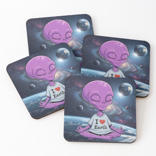 Item preview, ZORP Purple Alien Meditating Over Earth designed and sold by Rose Collection Shop.