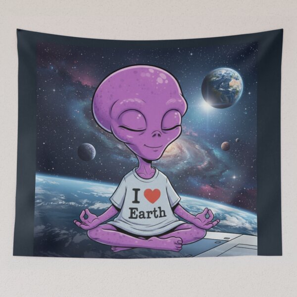 Item preview, ZORP Purple Alien Meditating Over Earth designed and sold by Rose Collection Shop.