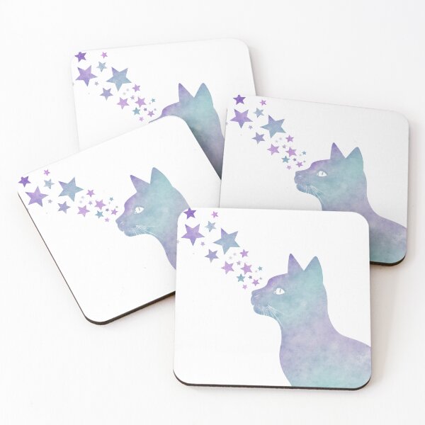 Item preview, Cat silhouette with colorful stars flowing from its mouth creates a whimsical atmosphere in a dreamy setting designed and sold by SpaceartLilu.