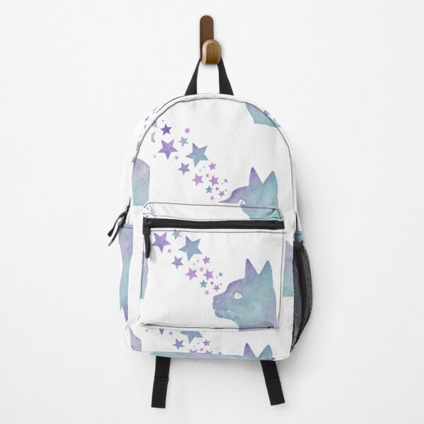 Item preview, Cat silhouette with colorful stars flowing from its mouth creates a whimsical atmosphere in a dreamy setting designed and sold by SpaceartLilu.