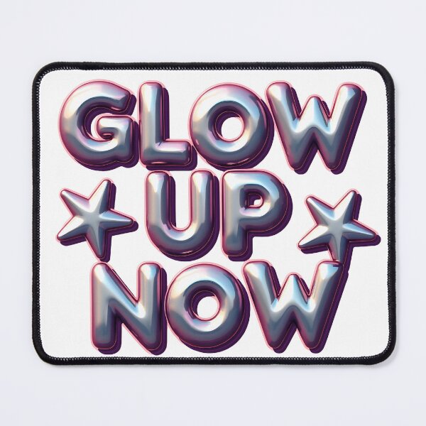 Aperçu de l'œuvre Glow Up Now - Typographie 3D chromatique avec étoiles créée et vendue par Wear2Transform.