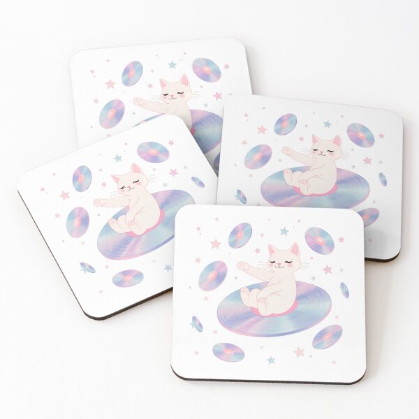 Item preview, Cat enjoying a cosmic dance on a vinyl record surrounded by stars and disks in a vibrant galaxy scene designed and sold by SpaceartLilu.