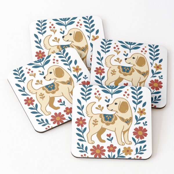 Item preview, Folk Art Dog Illustration in Scandinavian Floral Style designed and sold by Gold Turtle  Lina.