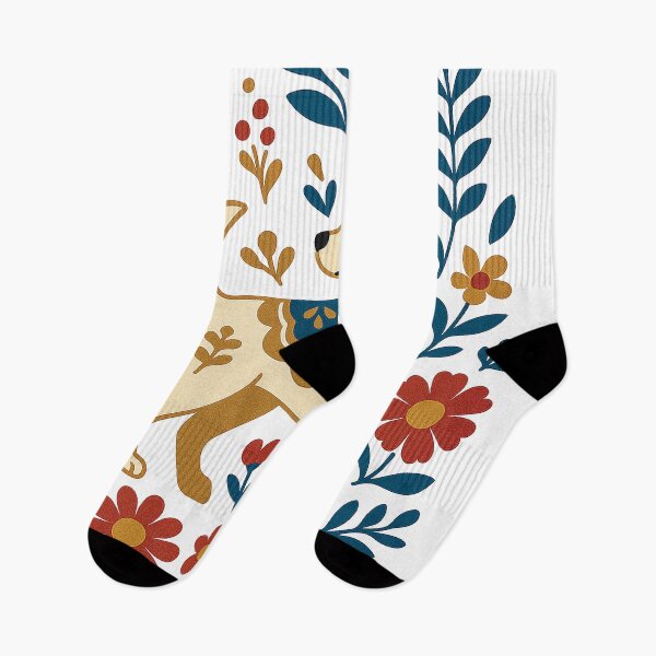 Item preview, Folk Art Dog Illustration in Scandinavian Floral Style designed and sold by Gold Turtle  Lina.