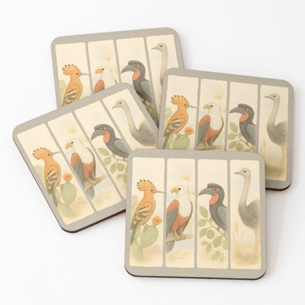 Item preview, Vintage Watercolor African Birds – Hoopoe, Fish Eagle, Hornbill & Ostrich (Set of Four Panels) designed and sold by MvuuStudio.
