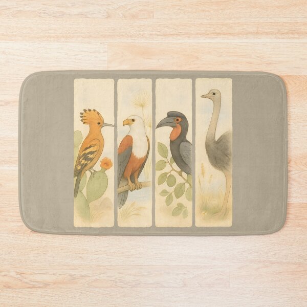 Item preview, Vintage Watercolor African Birds – Hoopoe, Fish Eagle, Hornbill & Ostrich (Set of Four Panels) designed and sold by MvuuStudio.