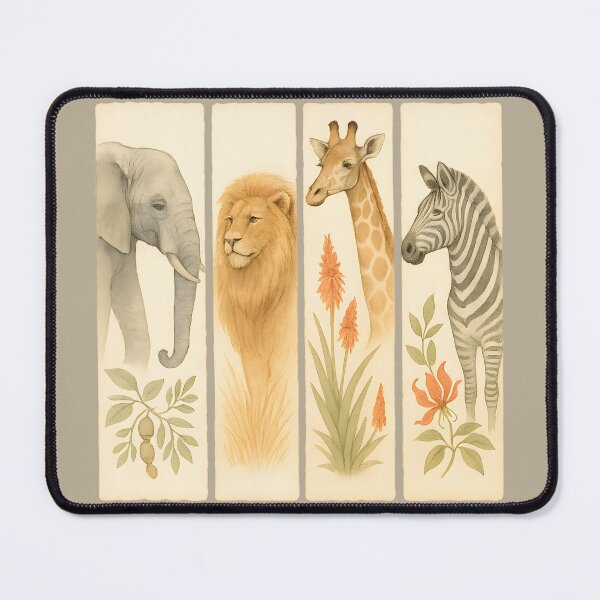 Item preview, Safari Quartet – Elephant, Lion, Giraffe & Zebra in Vintage Watercolor Panels designed and sold by MvuuStudio.