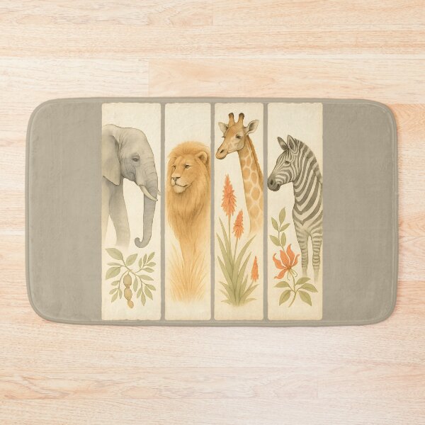 Item preview, Safari Quartet – Elephant, Lion, Giraffe & Zebra in Vintage Watercolor Panels designed and sold by MvuuStudio.