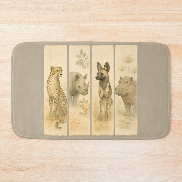 Item preview, Wild Hearts – Cheetah, Rhino, African Wild Dog & Hippo in Soft Watercolour Panelsanels designed and sold by MvuuStudio.