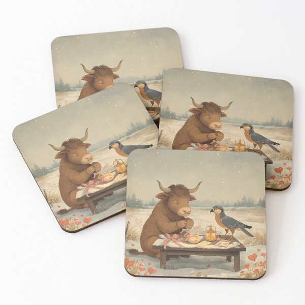 Item preview, Valentine’s Ox & Sparrowhawk Couple • Whimsical Countryside Heart Prep Art designed and sold by WildlifeWhimsy.