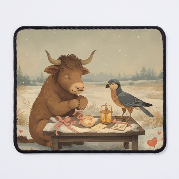 Item preview, Valentine’s Ox & Sparrowhawk Couple • Whimsical Countryside Heart Prep Art designed and sold by WildlifeWhimsy.