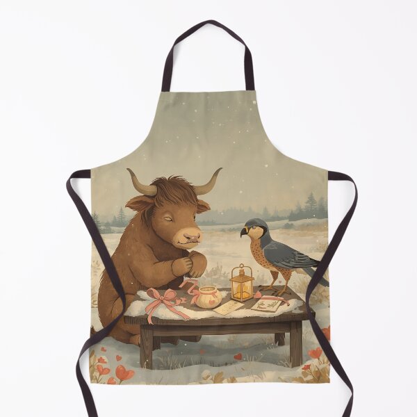 Item preview, Valentine’s Ox & Sparrowhawk Couple • Whimsical Countryside Heart Prep Art designed and sold by WildlifeWhimsy.