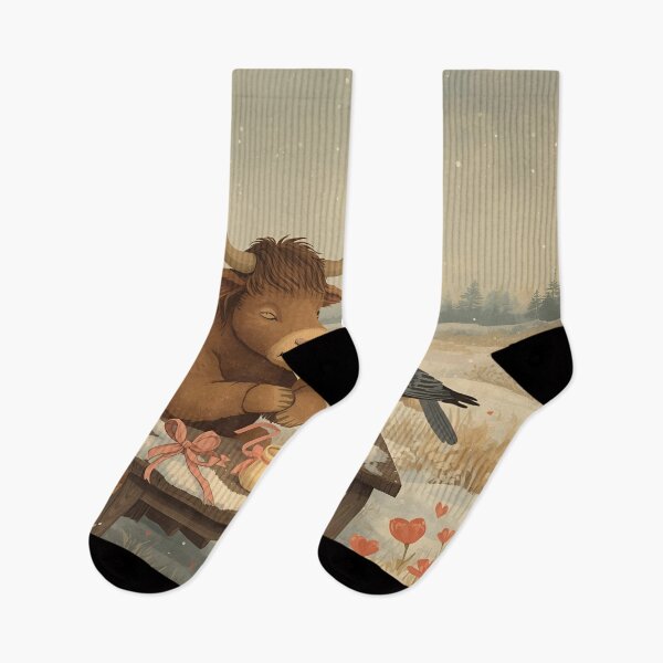 Item preview, Valentine’s Ox & Sparrowhawk Couple • Whimsical Countryside Heart Prep Art designed and sold by WildlifeWhimsy.