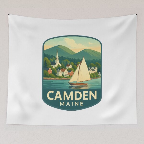 Item preview, Camden Maine Harbor and White Church with Sailboat designed and sold by Aryabek.