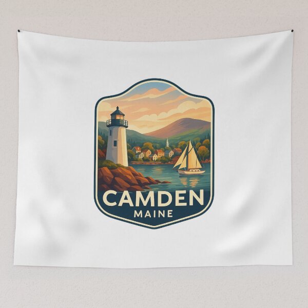 Item preview, Camden Maine Lighthouse and Sailboat with Mountain View designed and sold by Aryabek.