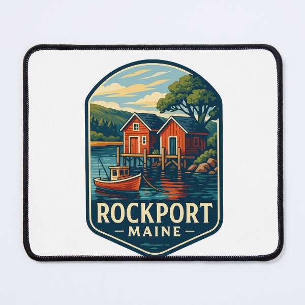 Item preview, Rockport Maine Dock Houses and Fishing Boat on Quiet Harbor designed and sold by Aryabek.