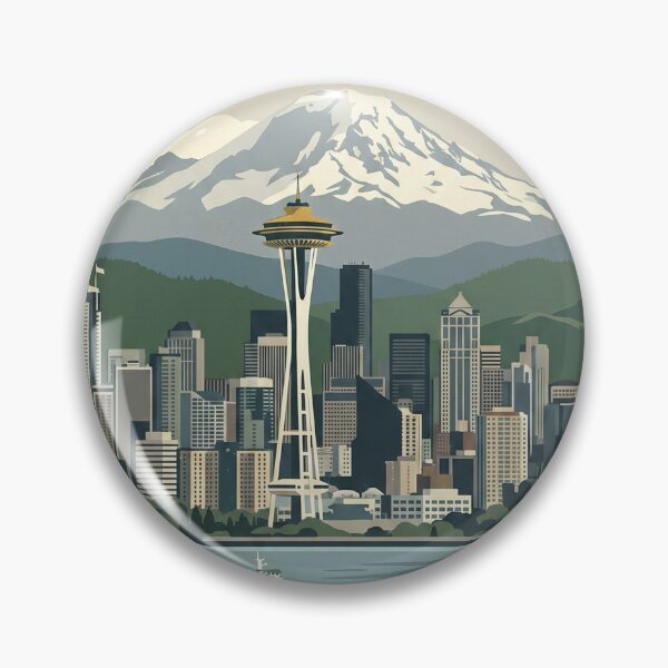 Item preview, Seattle Retro Travel Poster - Space Needle & Mount Rainier Vintage Art designed and sold by XploreNA.