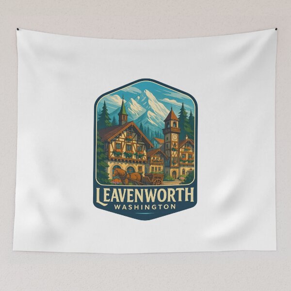 Item preview, Leavenworth Washington Bavarian Village and Cascade Mountains designed and sold by Aryabek.