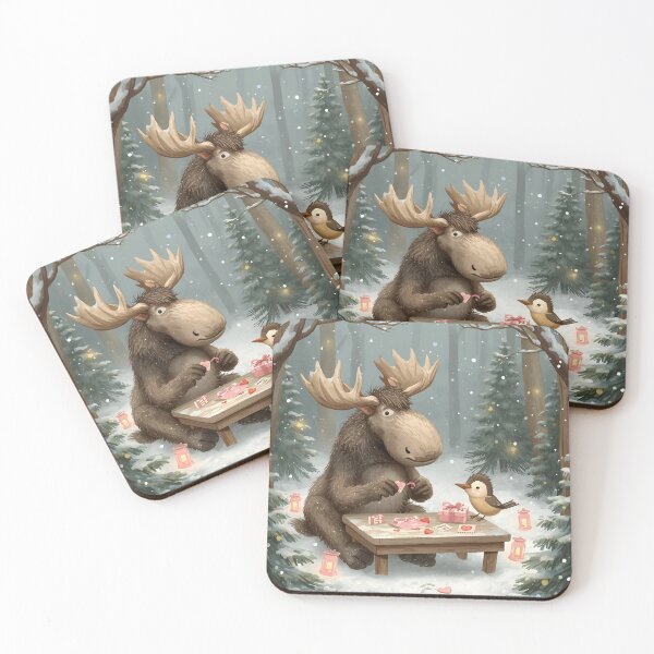 Item preview, Valentine’s Moose & Chickadee Couple • Whimsical Forest Heart Prep Art designed and sold by WildlifeWhimsy.