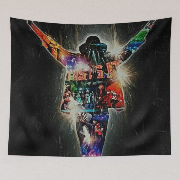 Item preview, Iconic Star Silhouette Colorful Mosaic Art | Outstretched Arms Music Film Painting | Dark Background Pop Legend designed and sold by Art's Diner.