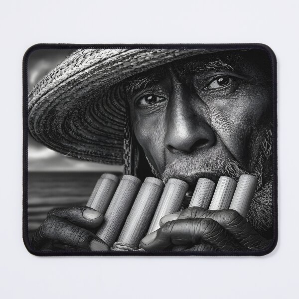 Item preview, Elderly Musician Playing Pan Flute by the Shoreline designed and sold by Artessie.
