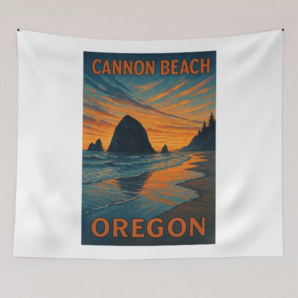 Item preview, Cannon Beach Oregon Sunset with Haystack Rock and Surf designed and sold by Aryabek.